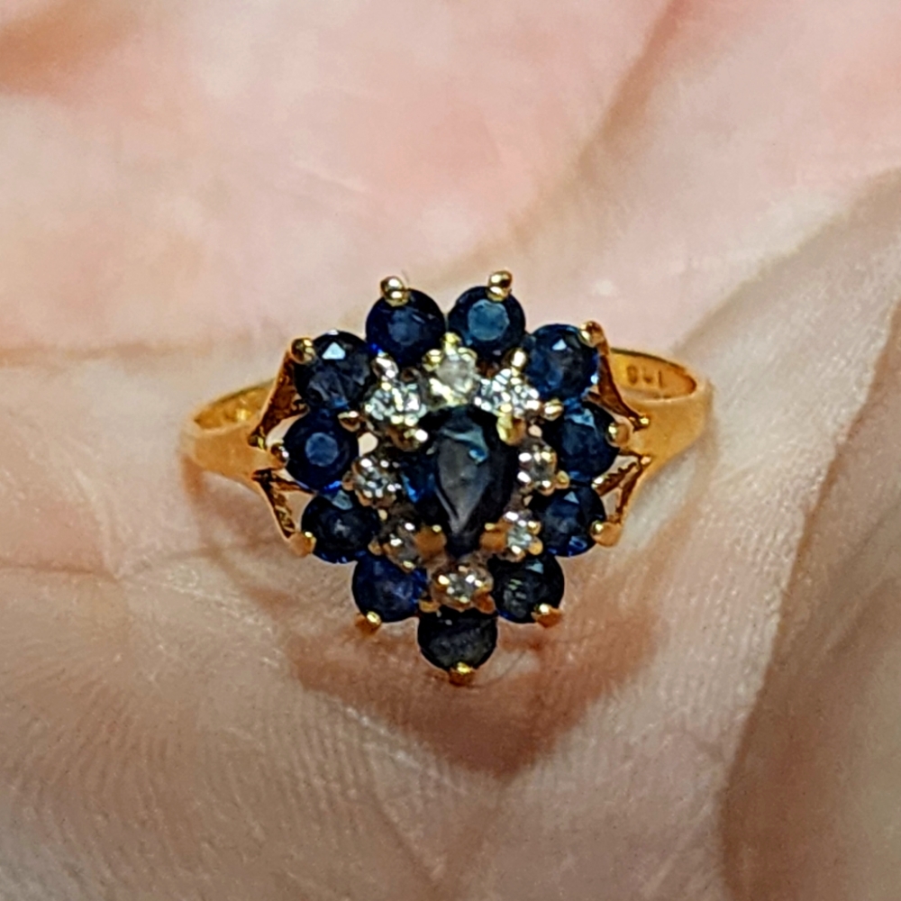 14k yellow gold diamond sapphire ring size 7